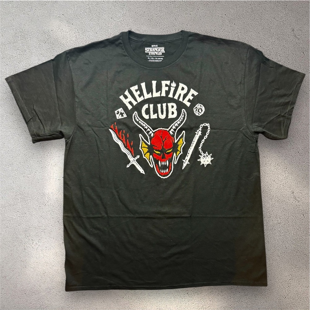 Stranger Things Hellfire Club T-Shirt Mens XL Black Graphic Tee Netflix D&D